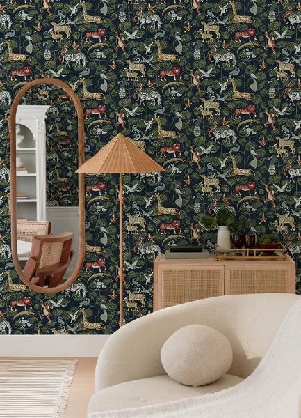 A Street Prints Rigby Navy Jungle Animals Wallpaper
