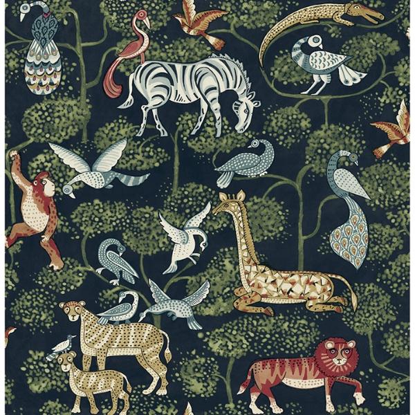 a street prints Rigby Navy Jungle Animals Wallpaper