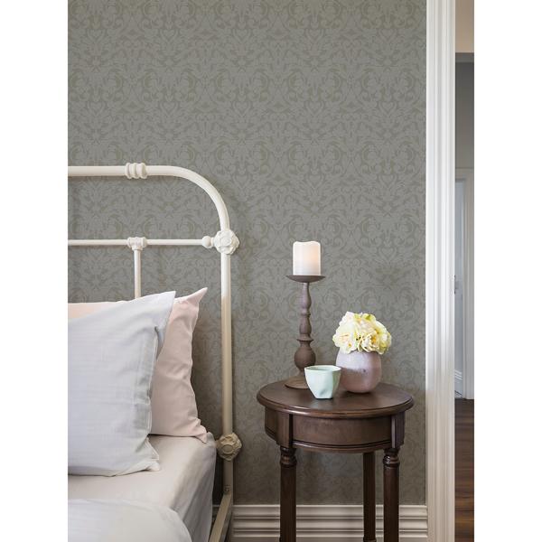 A Street Prints Rosali Grey Scroll Damask Wallpaper
