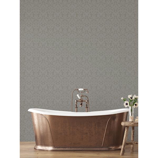 A Street Prints Rosali Grey Scroll Damask Wallpaper