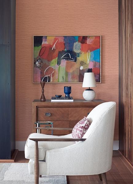 A Street Prints Rushmore Coral Faux Grasscloth Wallpaper