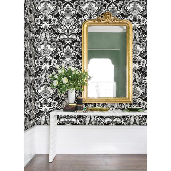 A Street Prints Sadie Black Parisian Damask Wallpaper