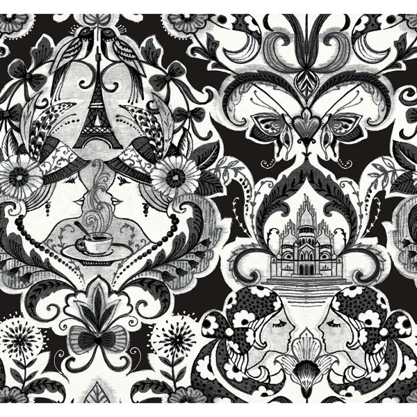 a street prints Sadie Black Parisian Damask Wallpaper