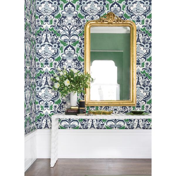 A Street Prints Sadie Green Parisian Damask Wallpaper
