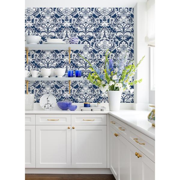 A Street Prints Sadie Navy Parisian Damask Wallpaper