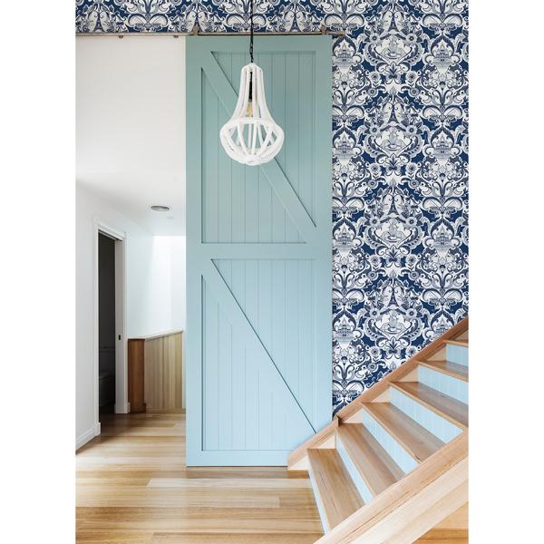 A Street Prints Sadie Navy Parisian Damask Wallpaper