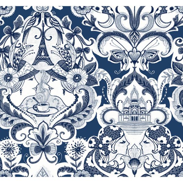 a street prints Sadie Navy Parisian Damask Wallpaper