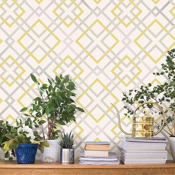 A Street Prints Saltire Emile Yellow Lattice Wallpaper