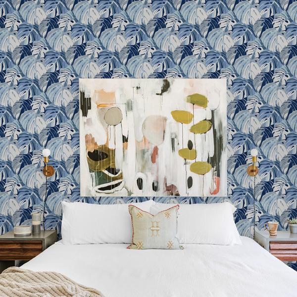 A Street Prints Samara Blue Monstera Leaf Wallpaper