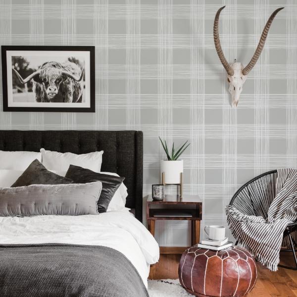 A Street Prints Scarborough Grey Striated Plaid Wallpaper