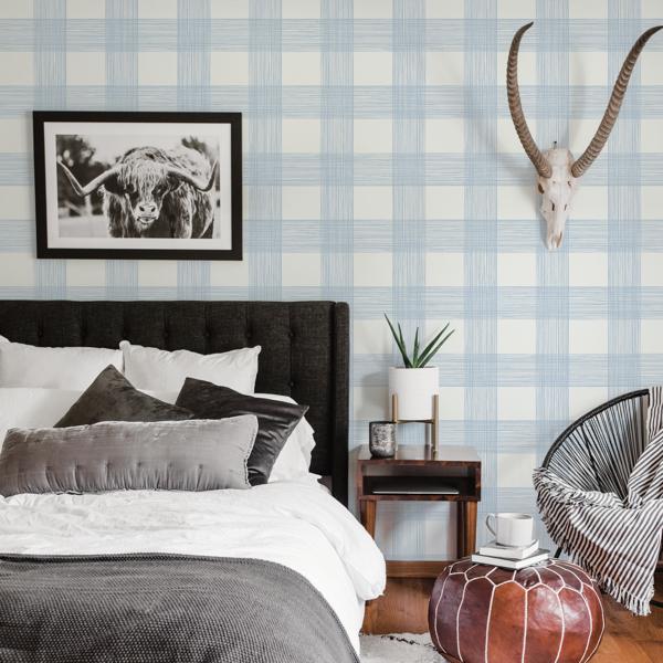 A Street Prints Scarborough Light Blue Striated Plaid Wallpaper