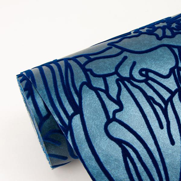 A Street Prints Selwyn Flock Dark Blue Floral Wallpaper