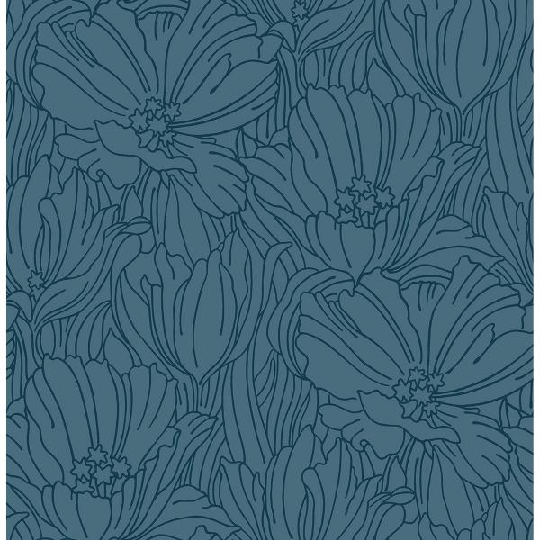 a street prints Selwyn Flock Dark Blue Floral Wallpaper