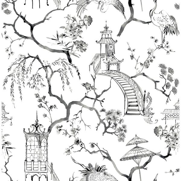 a street prints Serena Charcoal Chinoiserie Wallpaper