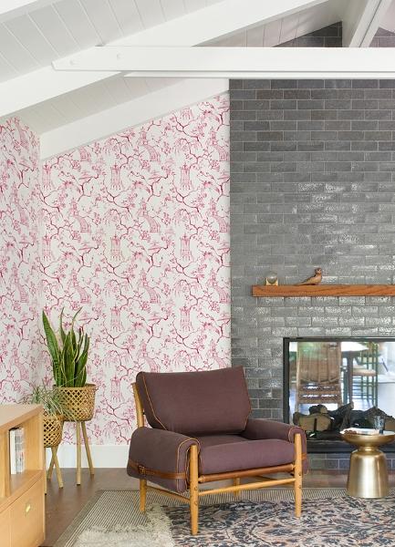 A Street Prints Serena Raspberry Chinoiserie Wallpaper