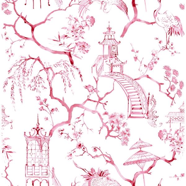 a street prints Serena Raspberry Chinoiserie Wallpaper