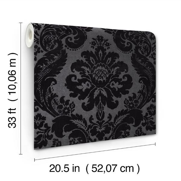 A Street Prints Shadow Black Flocked Damask Wallpaper