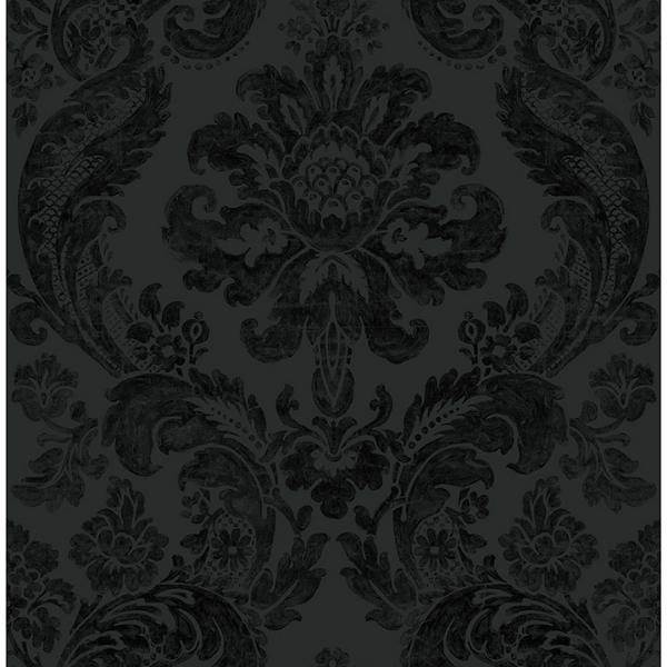a street prints Shadow Black Flocked Damask Wallpaper