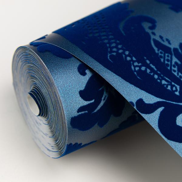 A Street Prints Shadow Blue Flocked Damask Wallpaper