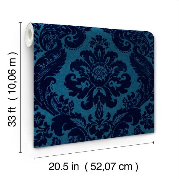 A Street Prints Shadow Blue Flocked Damask Wallpaper