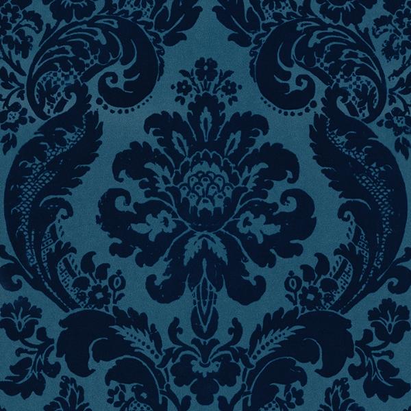 a street prints Shadow Blue Flocked Damask Wallpaper