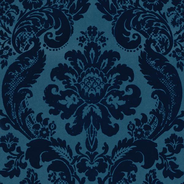 a street prints Shadow Blue Flocked Damask Wallpaper