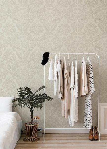 A Street Prints Shadow Cream Flocked Damask Wallpaper