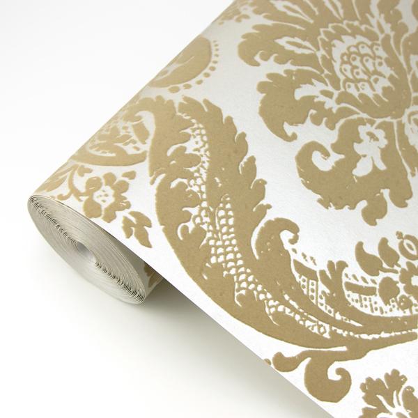 A Street Prints Shadow Khaki Flocked Damask Wallpaper
