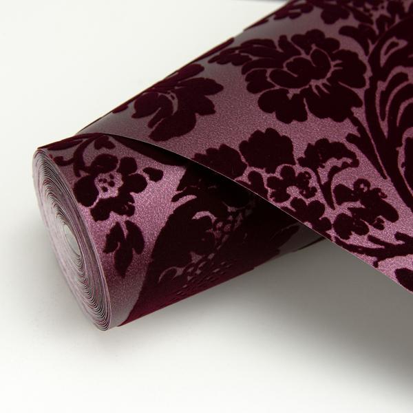 A Street Prints Shadow Merlot Flocked Damask Wallpaper