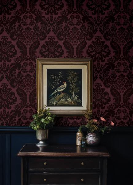 A Street Prints Shadow Merlot Flocked Damask Wallpaper
