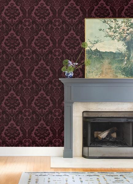 A Street Prints Shadow Merlot Flocked Damask Wallpaper