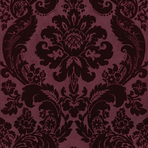 a street prints Shadow Merlot Flocked Damask Wallpaper