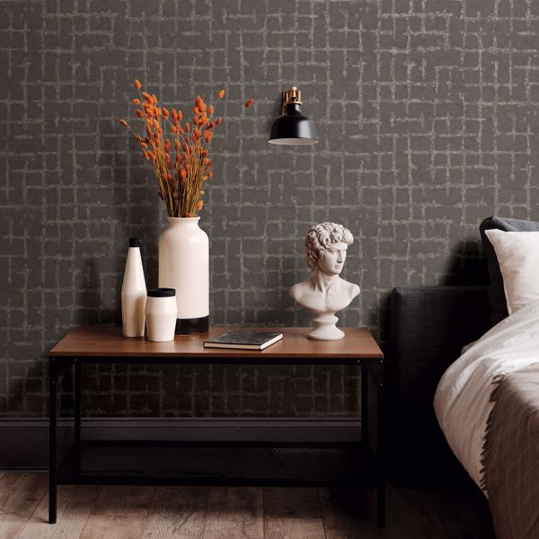 A Street Prints Shea Charcoal Distressed Geometric Wallpaper- Scott Living