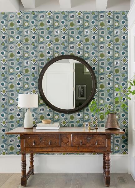 A Street Prints Sisu Light Blue Floral Geometric Wallpaper