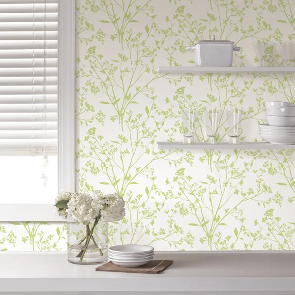 A Street Prints Southport Chartreuse Delicate Branches Wallpaper