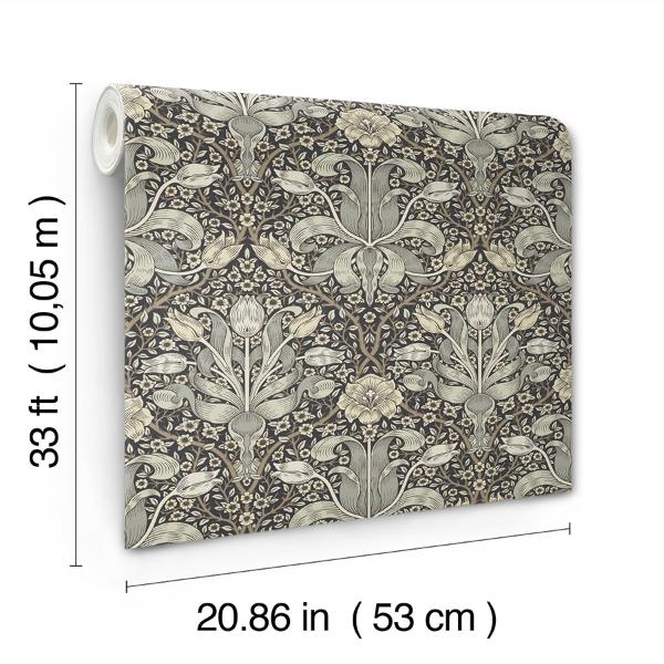 A Street Prints Spring Thicket Blue Tulip Damask Wallpaper