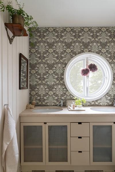 A Street Prints Spring Thicket Blue Tulip Damask Wallpaper