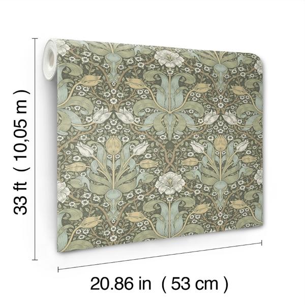 A Street Prints Spring Thicket Green Tulip Damask Wallpaper