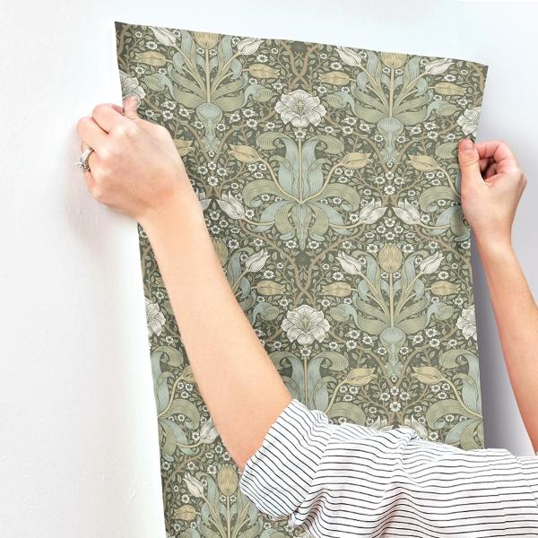 A Street Prints Spring Thicket Green Tulip Damask Wallpaper