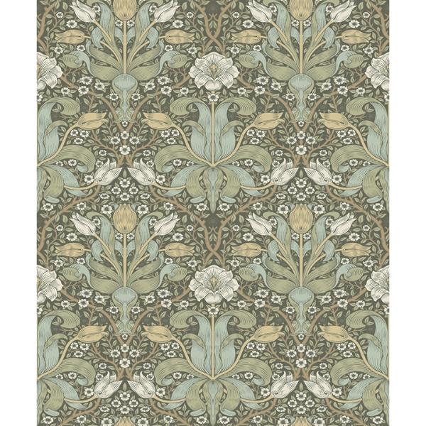 a street prints Spring Thicket Green Tulip Damask Wallpaper
