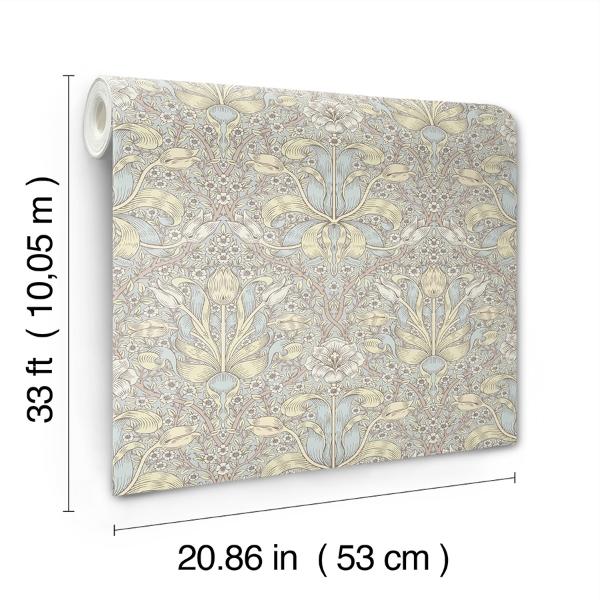 A Street Prints Spring Thicket Light Blue Tulip Damask Wallpaper