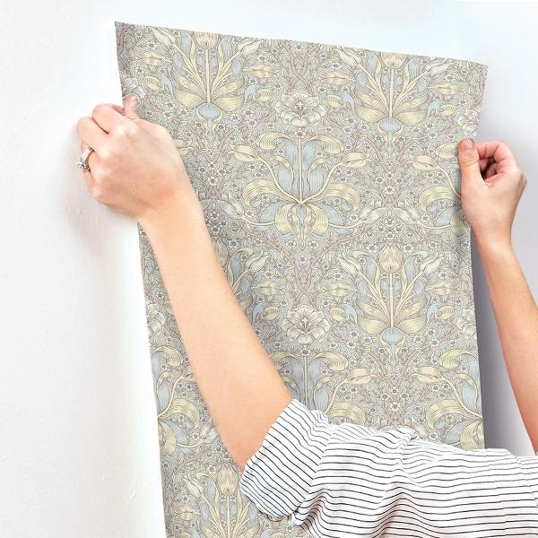 A Street Prints Spring Thicket Light Blue Tulip Damask Wallpaper