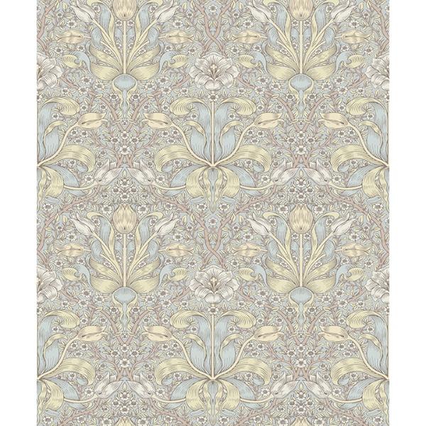 a street prints Spring Thicket Light Blue Tulip Damask Wallpaper