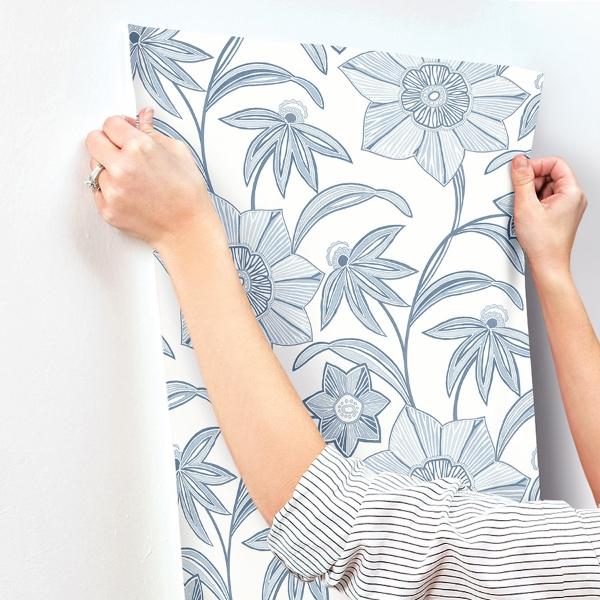 A Street Prints Star Flower Blue Floral Trail Wallpaper