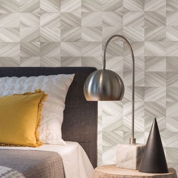 A Street Prints Stratum Taupe Geometric Wood Wallpaper