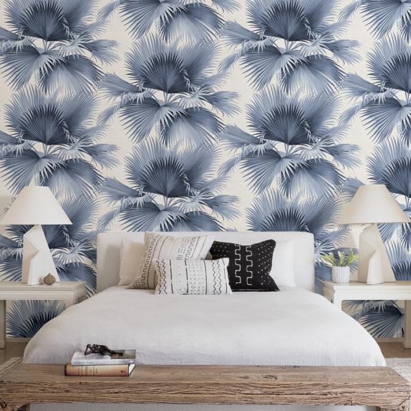 A Street Prints Summer Palm Blue Tropical Wallpaper