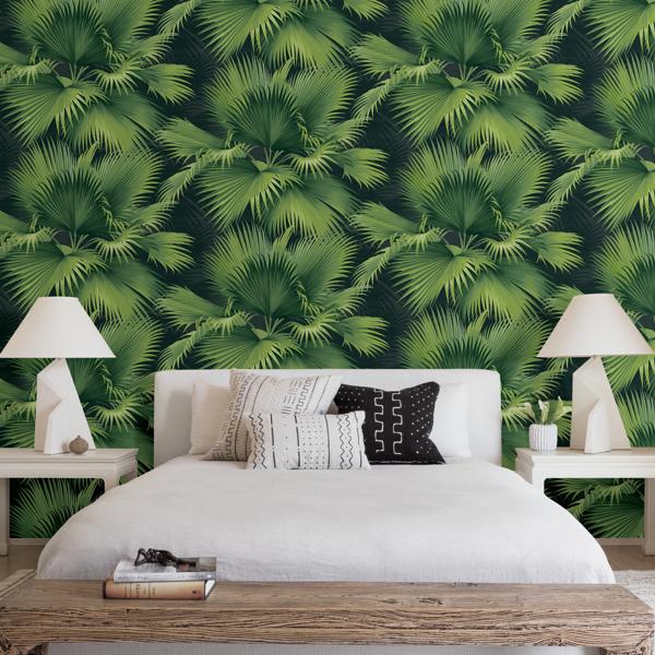 A Street Prints Summer Palm Dark Green Tropical Wallpaper