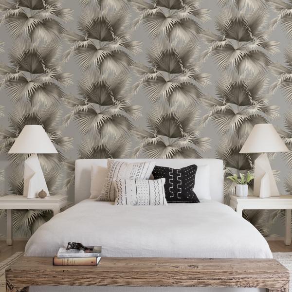 A Street Prints Summer Palm Platinum Tropical Wallpaper