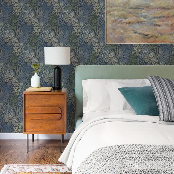 A Street Prints Sumner Navy Woodland Botanical Wallpaper