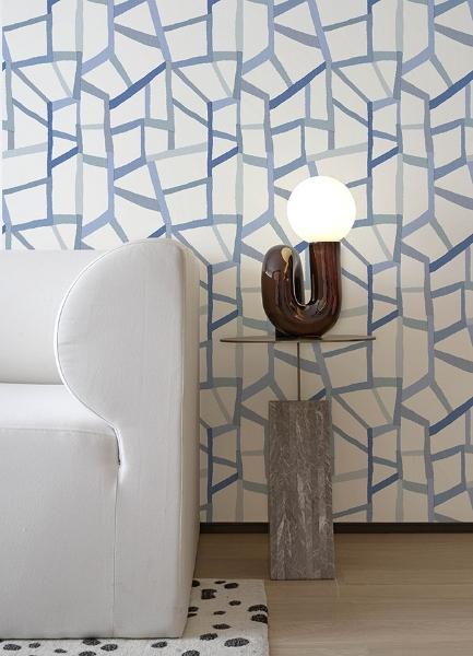 A Street Prints Tate Blue Geometric Linen Wallpaper